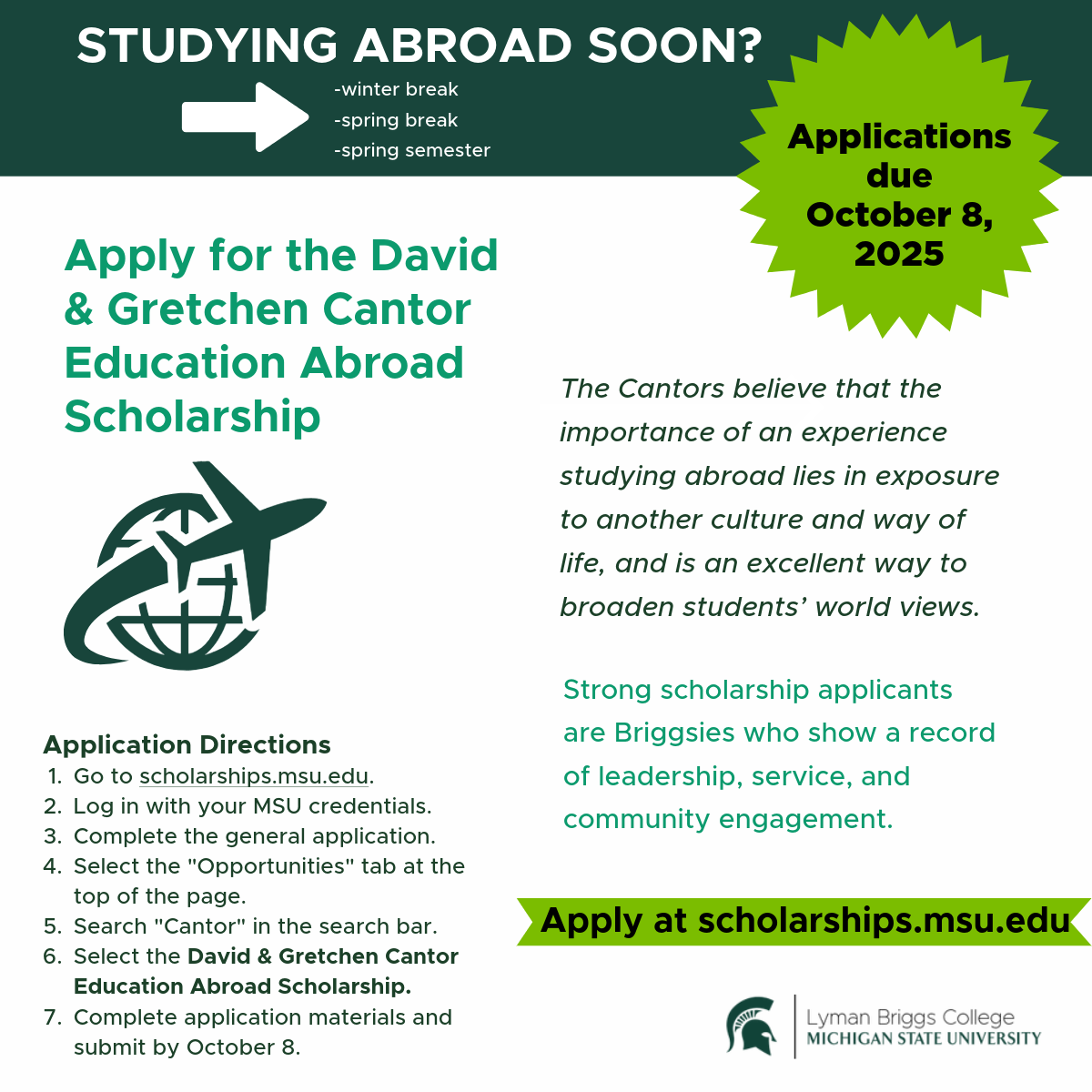 LBC Scholarship for Education Abroad: The David and Gretchen Cantor Education Abroad Scholarship
