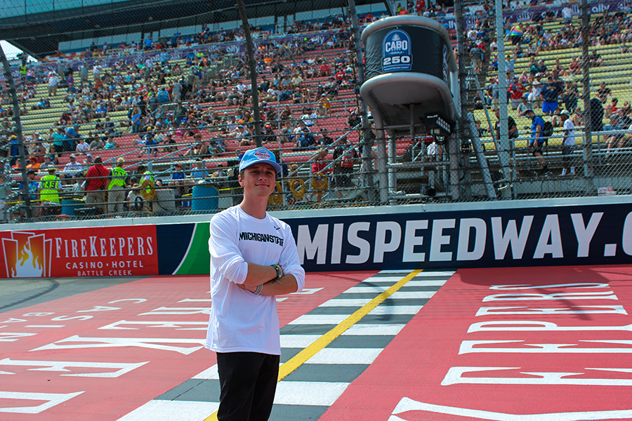 Aidan Davis at the finish line of the MIchigan National Speedway