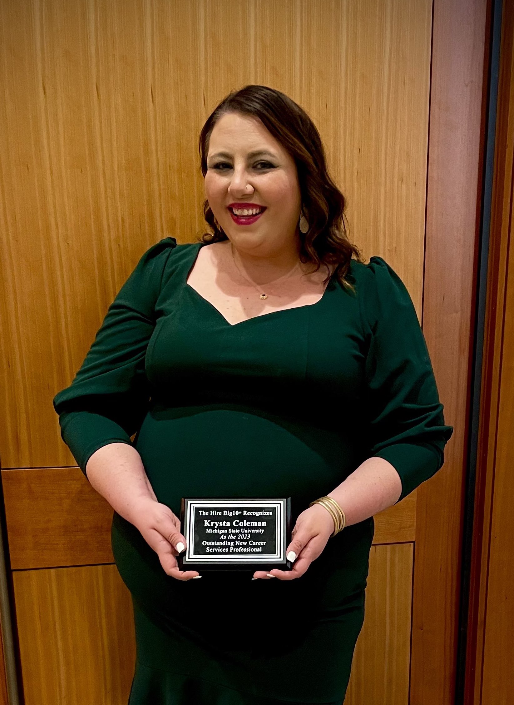 Krysta Foster with Outstanding New Career Services Professional award