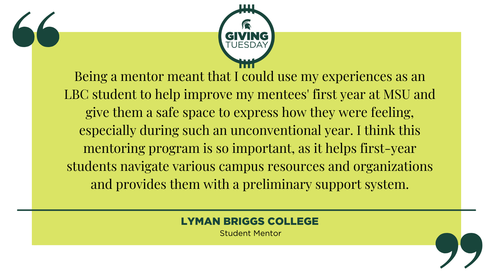 Quote from LBC mentor on how important mentoring is to first-year students especially during the pandemic