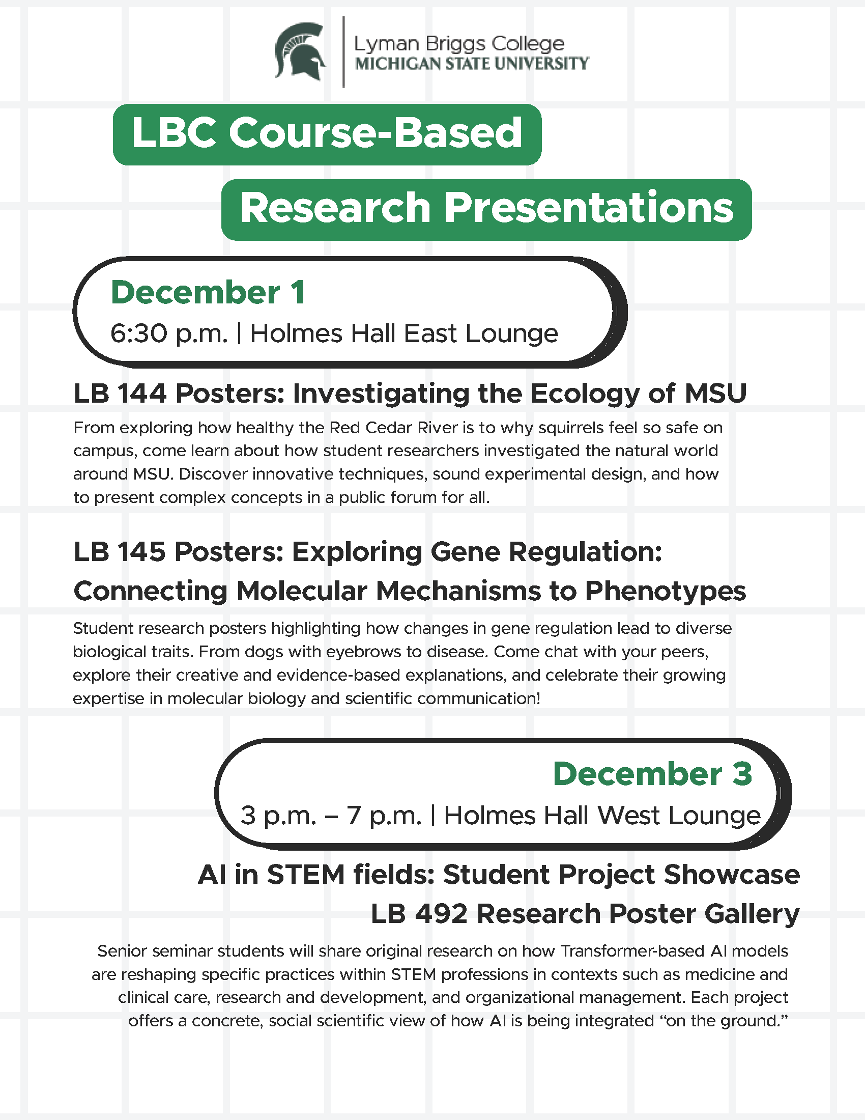 flyer about LBC Course-Based research presentations