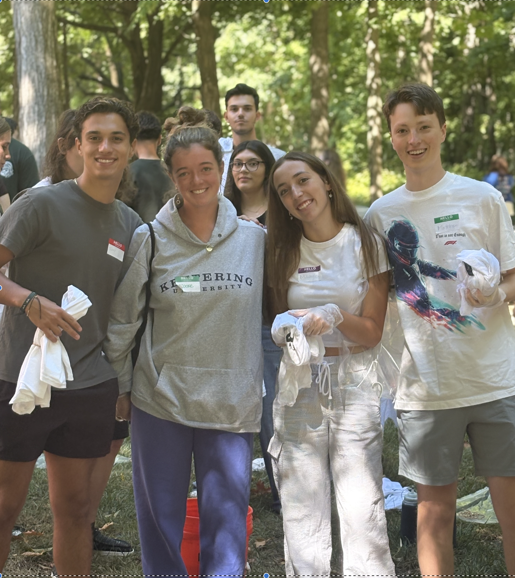 First-year students holding their t-shirts, pre tie-dye