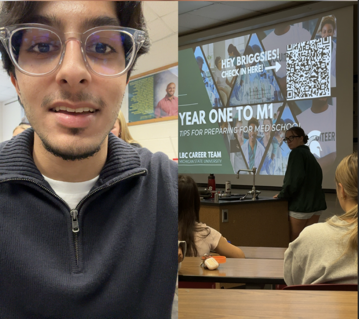 A student takes a selfie to mark their participation at a career exploration workshop