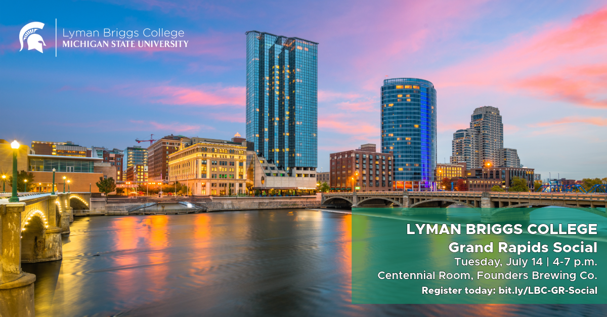 Grand Rapids skyline with event information about the July 14 LBC Grand Rapids Social