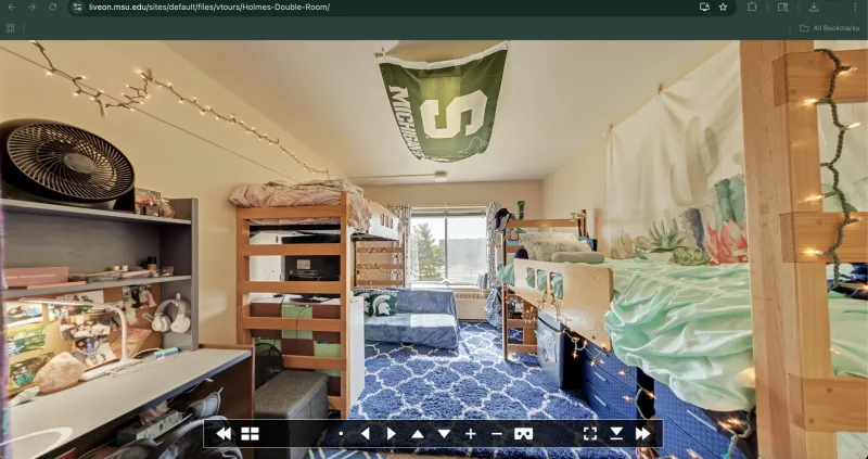 Screenshot of the virtual room tour of a typical room in Holmes Hall.