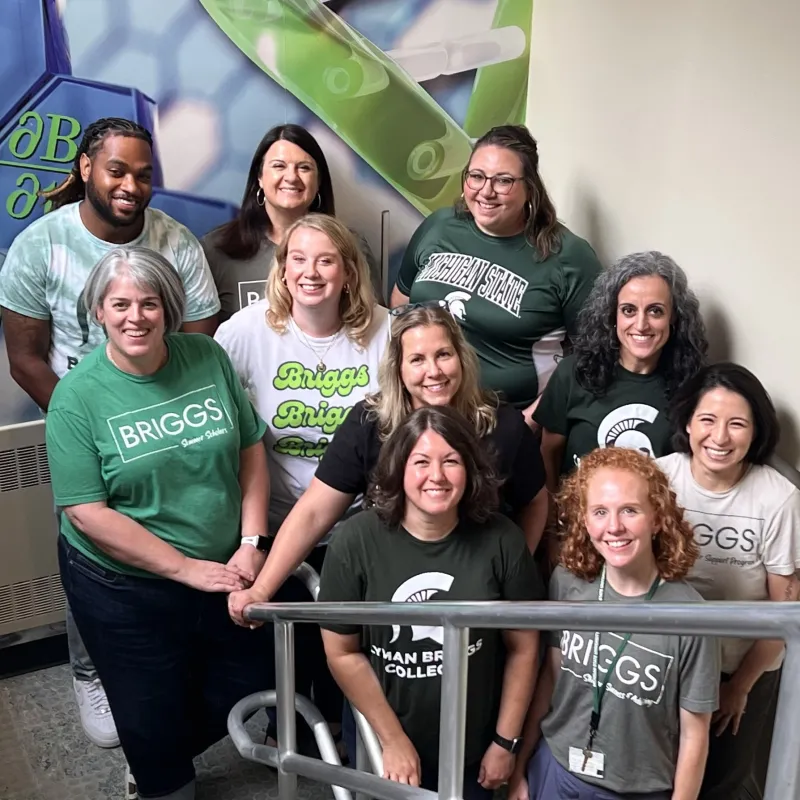 LBC Student Success and Advising Team in one of the stairwells in Holmes