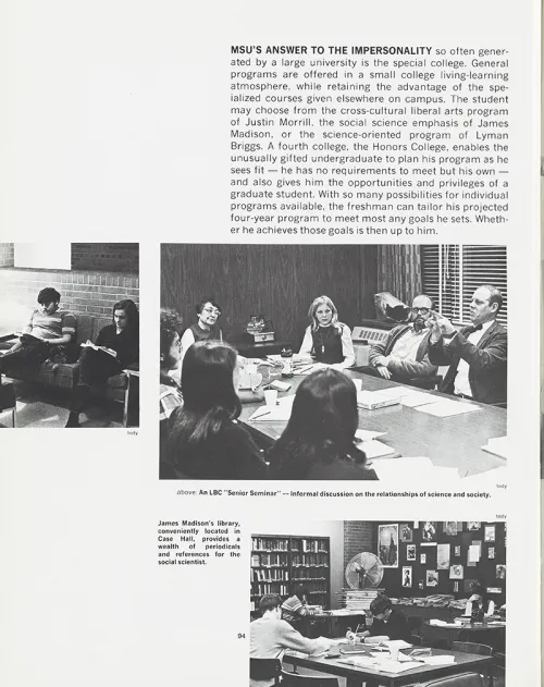Scan of page 94 of the 1970 MSU Wolverine yearbook, describing special colleges